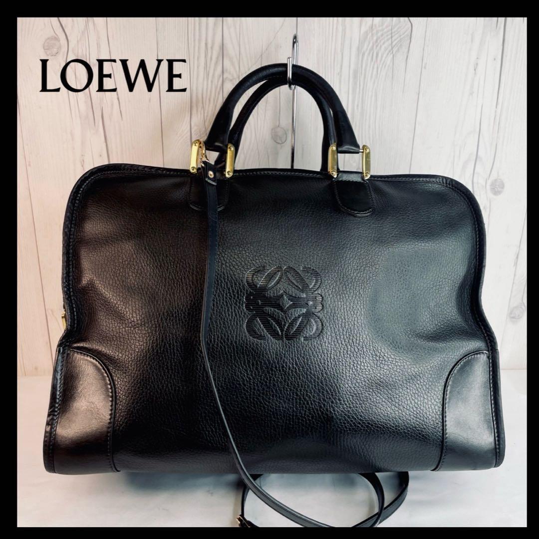 ◆美品◆ LOEWE ロエベ アナグラム ボストンバッグ アマソナ レザー ブラック 黒 ハンドバッグ 旅行バッグ 旅行カバン_画像1