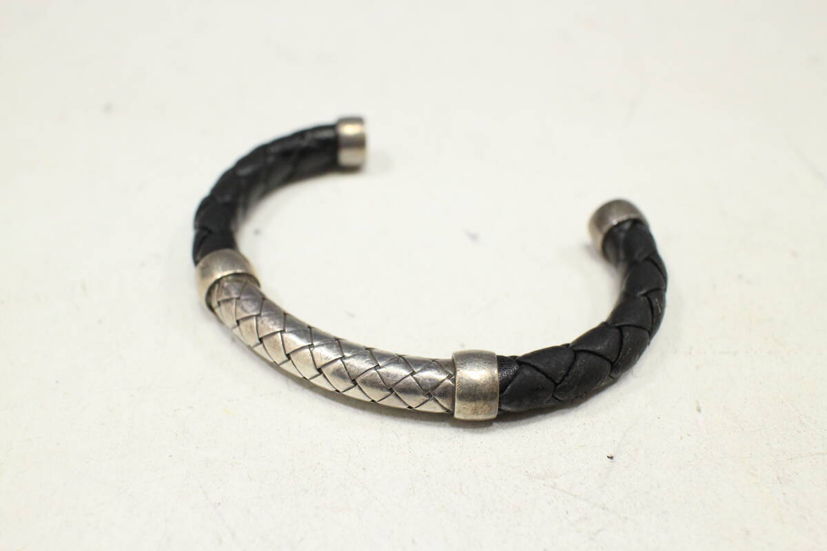 [Bottega veneta подлинный] Bangle/Sv925/кожа/черный x silver/intrechart [x293m