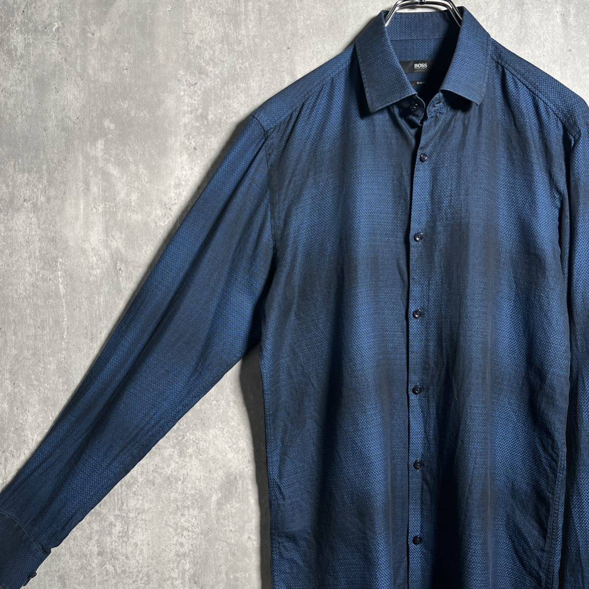 【美品】HUGO BOSS｜ヒューゴボス，CANCLINI｜カンクリーニ，長袖シャツ，オンブレ，シャドーチェック_画像5