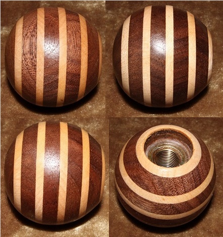 木製シフトノブ(材質：ウォールナット+メイプル）12x1.25mm（SP-48.2D45.2L)_見る角度によって色が変わります。