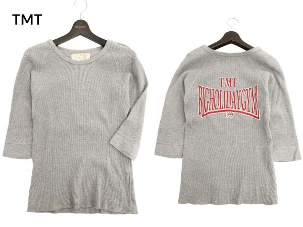 TMT ティーエムティー ビッグホリデー 春夏 ロゴプリント★ ワッフル 7分袖 カットソー Tシャツ Sz.M　メンズ グレー 日本製　C4T02648_3#D_画像1