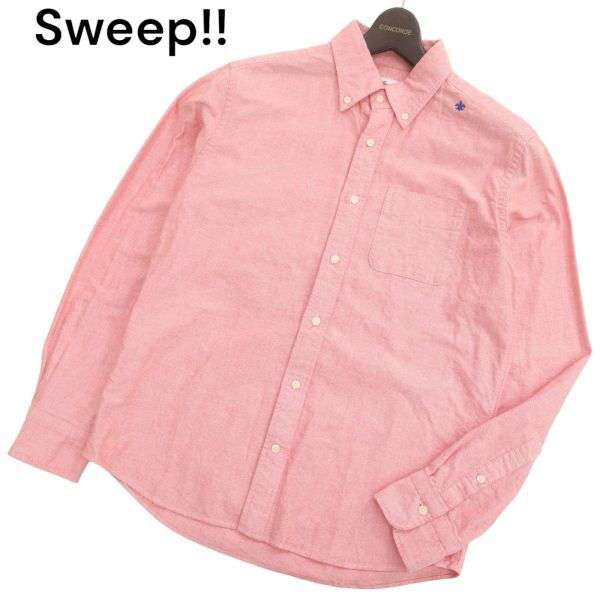 Sweep!! スウィープ 通年 ロゴ刺繍★ シャンブレー 長袖 ボタンダウン シャツ Sz.2　メンズ 日本製　C4T02123_3#C_画像1