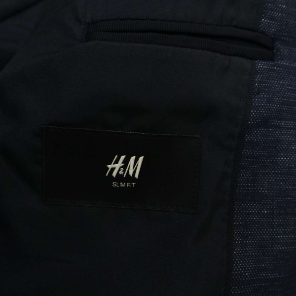 【新品 未使用】 H&M エイチ＆エム 通年 総裏 SLIM FIT エルボーパッチ アンコン テーラード ジャケット Sz.46　メンズ 紺　C4T02306_3#O_画像6