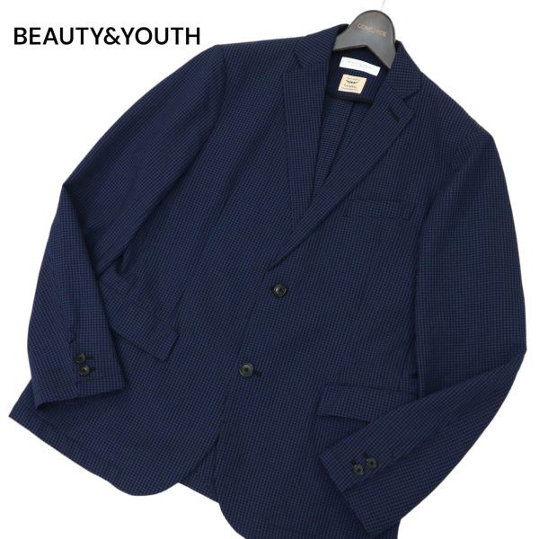 BEAUTY&YOUTH ユナイテッドアローズ 春夏 【TORAY】 ドライ シアサッカー 2B チェック ジャケット Sz.L　メンズ ネイビー　C4T02301_3#M_画像1