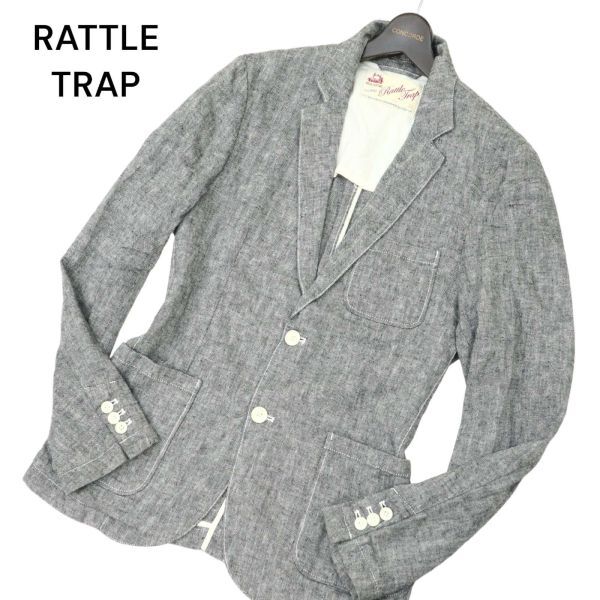 RATTLE TRAP メンズビギ 春夏 背抜き 麻 リネン★ ヘリンボーン 2B テーラード ジャケット Sz.LL　メンズ グレー　C4T02476_3#M_画像1