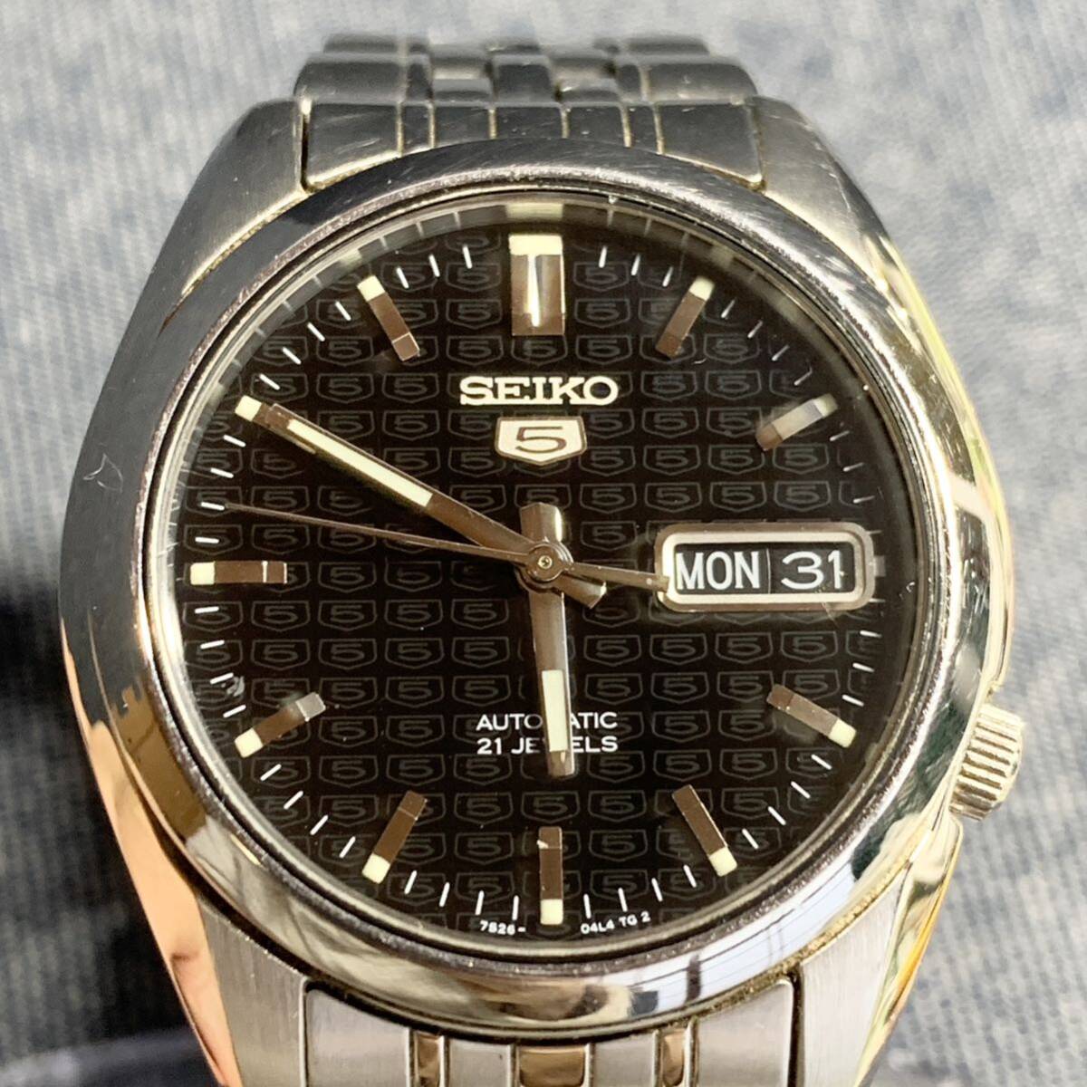 【稼働】SEIKO セイコー 5 ファイブ 7S26-01V0 21石 AT 自動巻き シルバー デイデイト 裏スケ スケルトン メンズ 腕時計 R133の画像5