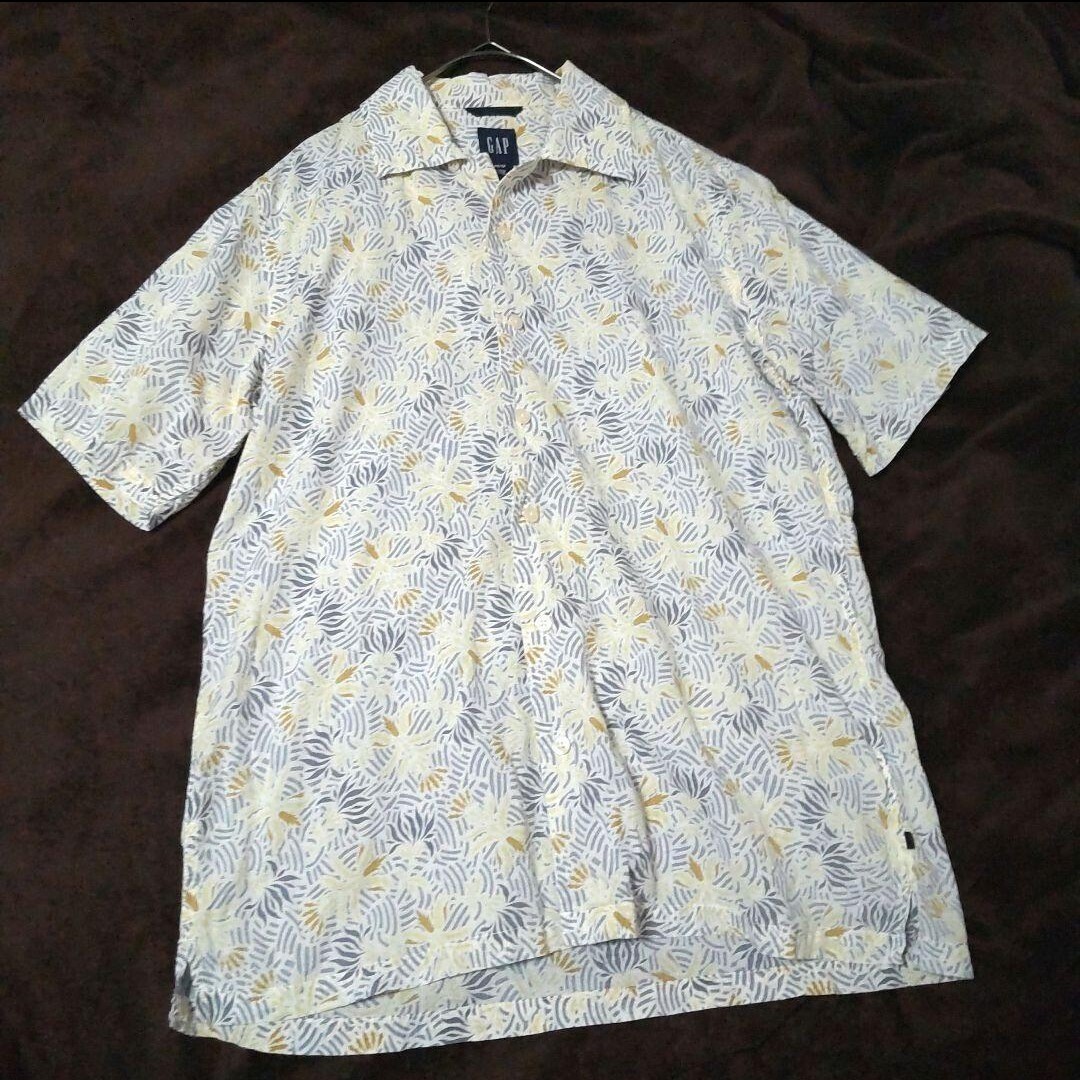 紺タグ Old GAP ボタニカル総柄シャツ 希少品 カラーシャツ アロハシャツ 古着 希少サイズ XS 植物柄 オールドギャップ 半袖 派手_画像5