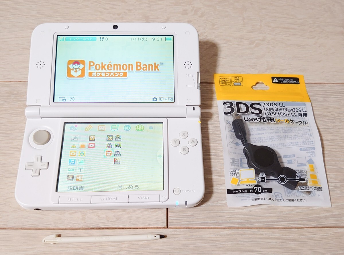 ニンテンドー Nintendo 3DS LL ホワイト タッチペン SDカード 4GB 充電ケーブル ダウンロード ポケモンバンク ポケモンピクロス_画像1