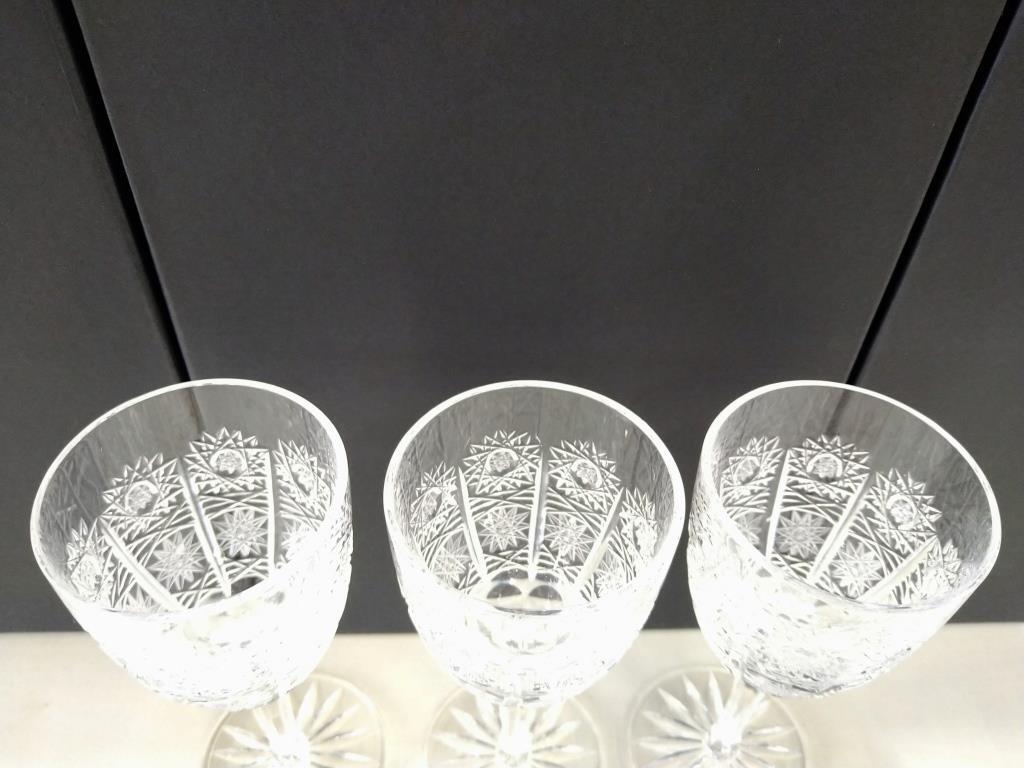B60 ボヘミアグラス③ クリスタルガラス ワイングラス カッティングブラス 工芸品 チェコ ガラス ３個セットの画像6