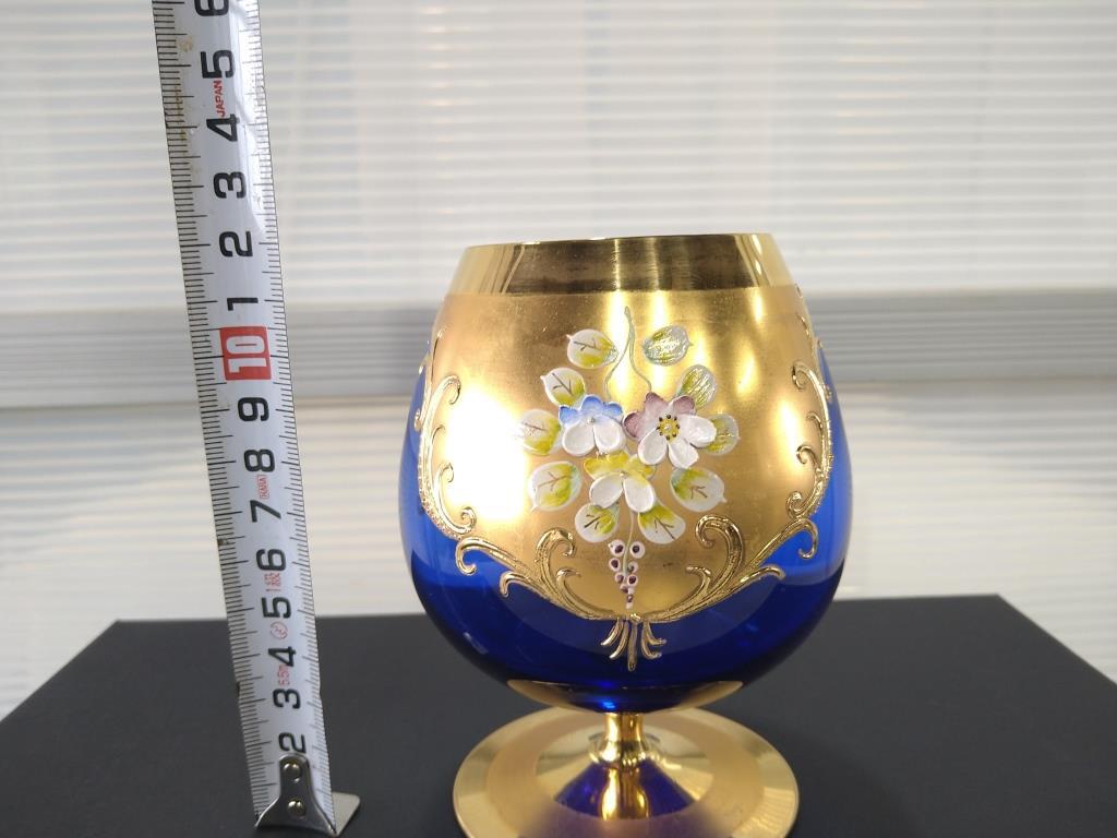 B60　ベネチアングラス　コニャックグラス　青金　金彩　装飾　伝統工芸　工芸ガラス　1個_画像10