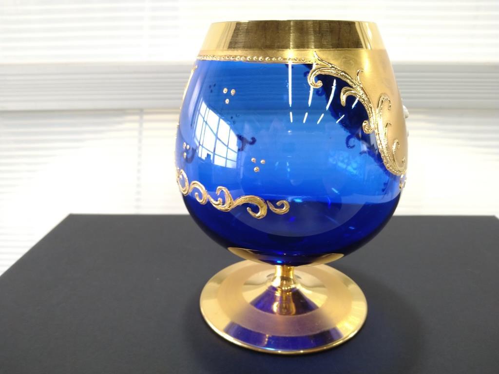B60　ベネチアングラス　コニャックグラス　青金　金彩　装飾　伝統工芸　工芸ガラス　1個_画像5