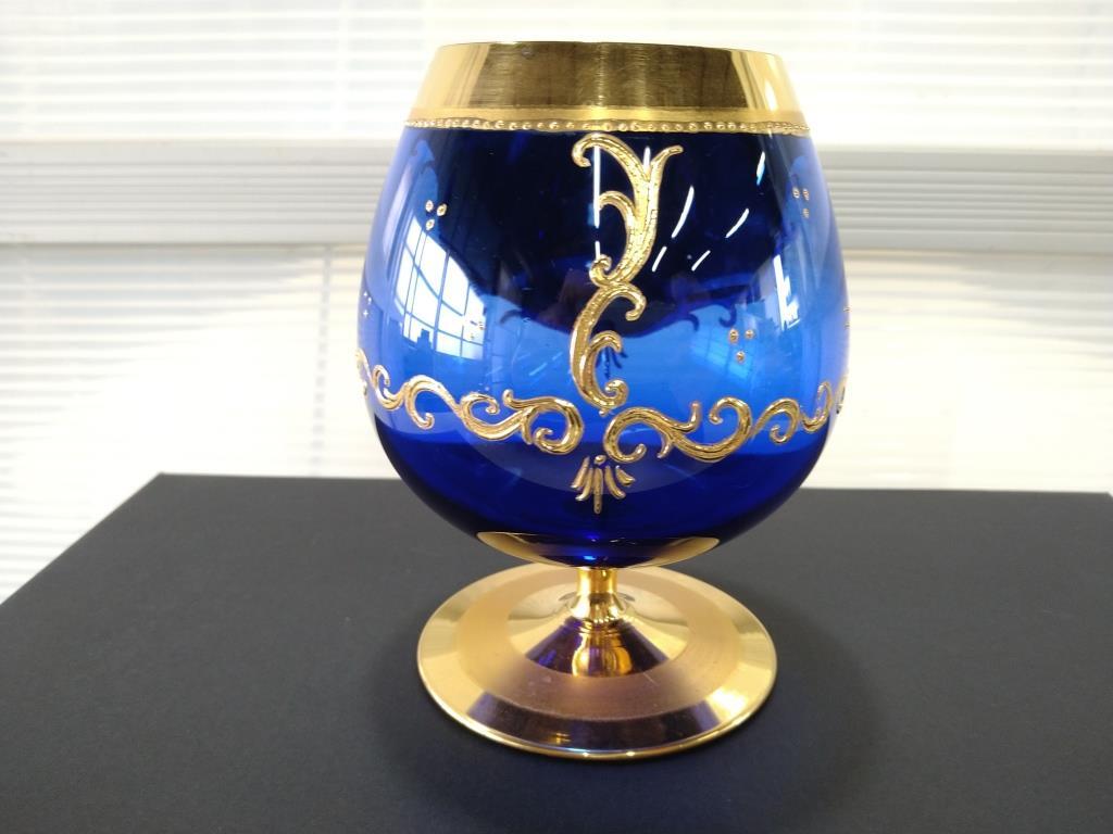 B60　ベネチアングラス　コニャックグラス　青金　金彩　装飾　伝統工芸　工芸ガラス　1個_画像4