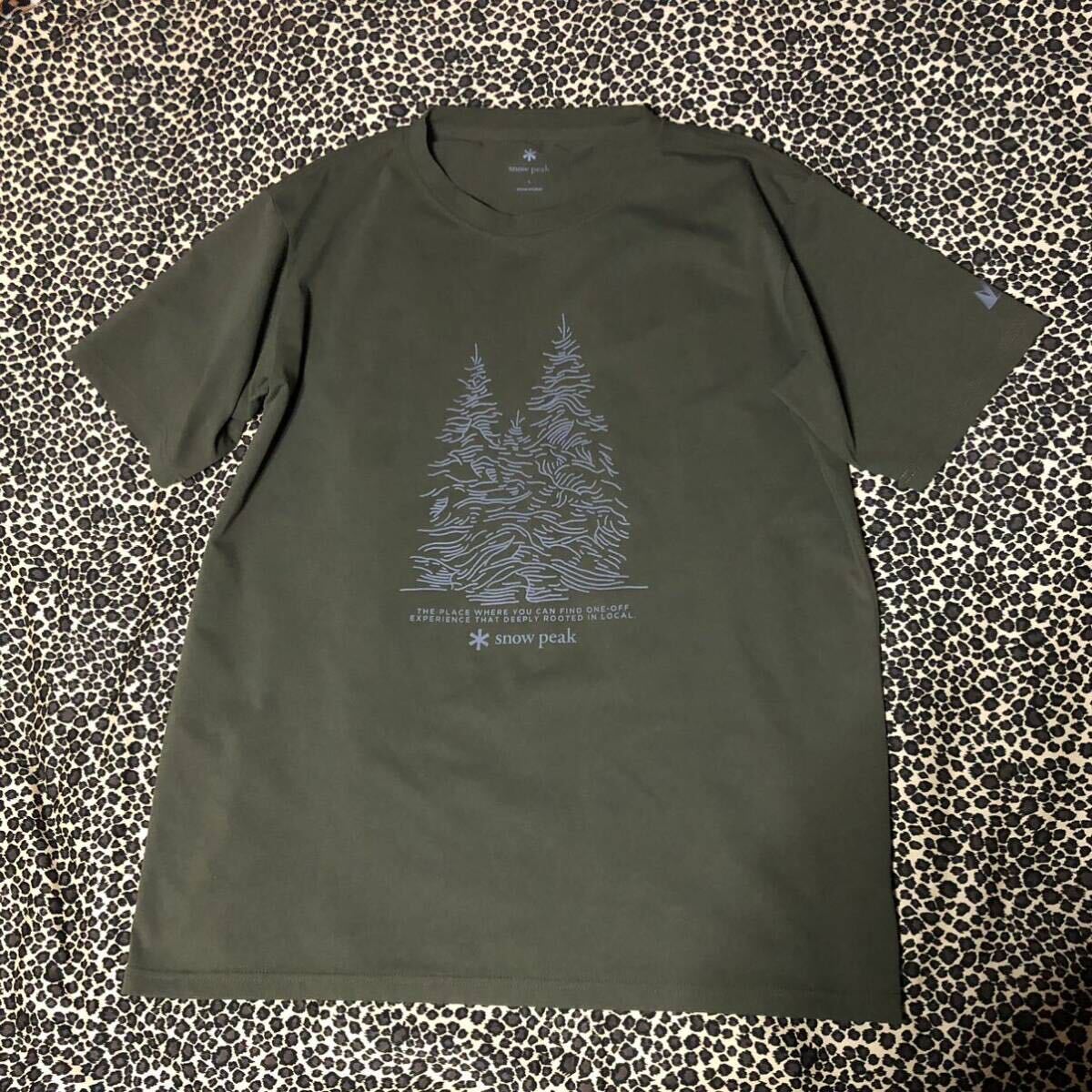 美品 snow peak ポリエステル ストレッチ素材 Tシャツ グリーン系 Lサイズ スノーピーク_画像1