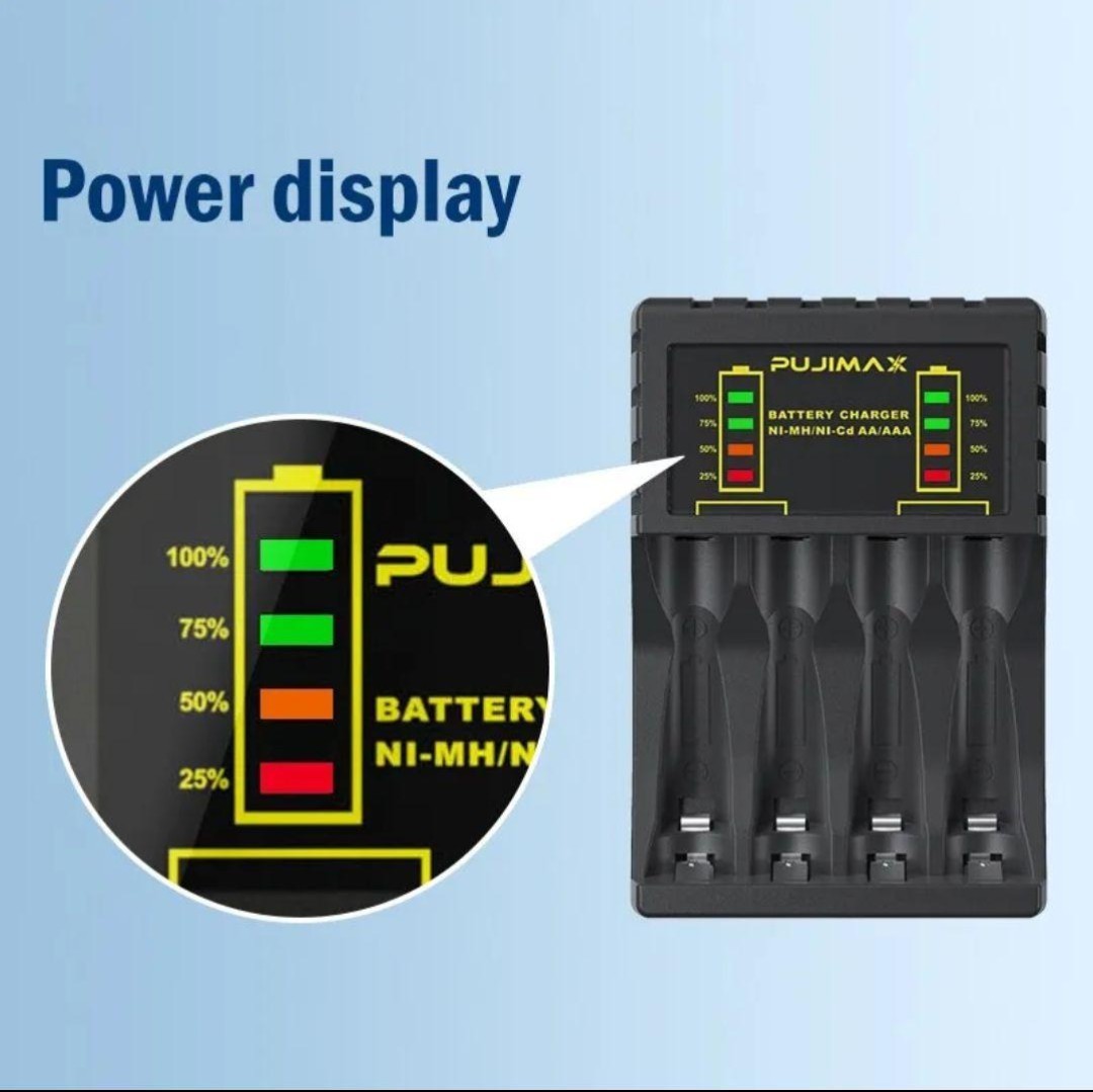 4本 単3 単4 充電池の充電器 短絡保護 インテリジェント コンパクト充電器 電池に優しい急速充電後にゆったり充電で完璧満充電します。の画像1