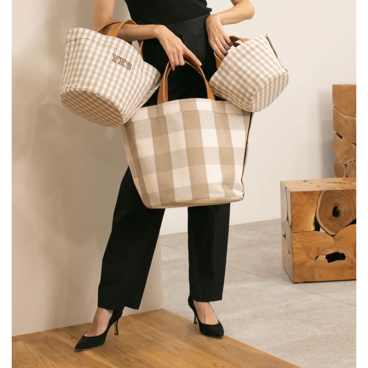 [WEB限定] Gingham check tote S