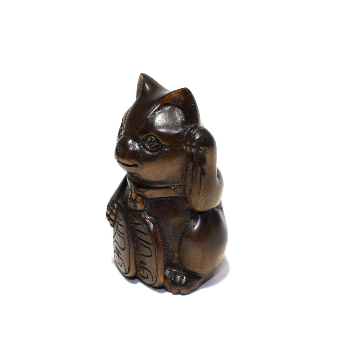 根付 招き猫 柘植 木彫品 木製 彫刻品 黄楊 na07-r-7_画像5