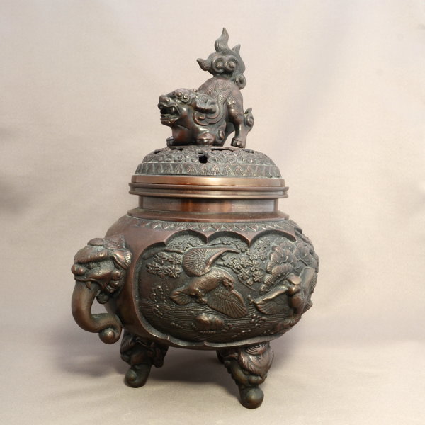 銅器製 香炉 獅子耳 獅子つまみ 仏教美術 仏教用具 仏具 【a1-t-3】