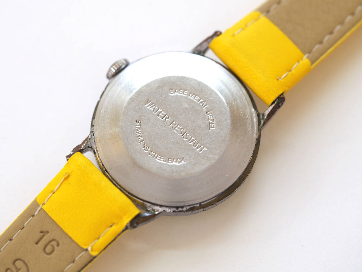整備済 稼働 スヌーピー 新品ベルト TIMEX 1970年代 機械式手巻き 腕時計 希少レア Snoopy Tennis タイメックス テニスボール 黄色文字盤の画像8