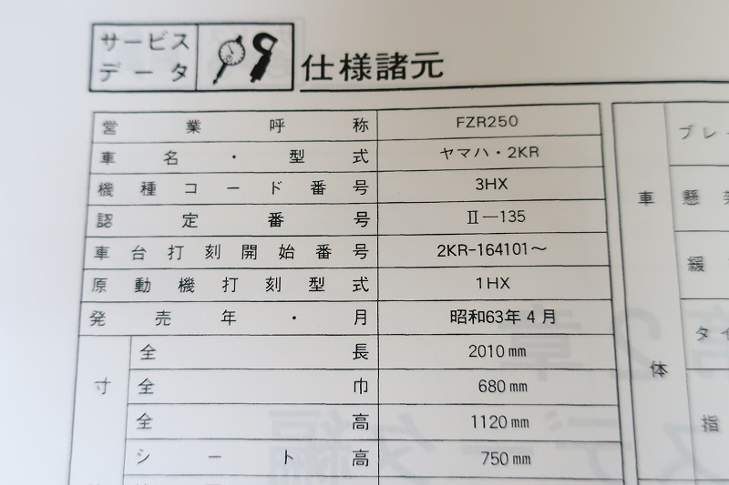 新品即決！FZR250/サービスマニュアル補足版/2KR-164101-/3HX/3HX1/配線図あり！(検索：カスタム/レストア/メンテナンス/整備書/修理書)_画像3