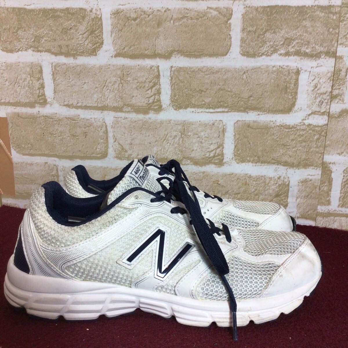 【売り切り!送料無料!】A-354 new balance!スニーカー!26.5cm!白!ネイビー!トレーニング!ウォーキング!ランニング!普段履き!中古!_画像4