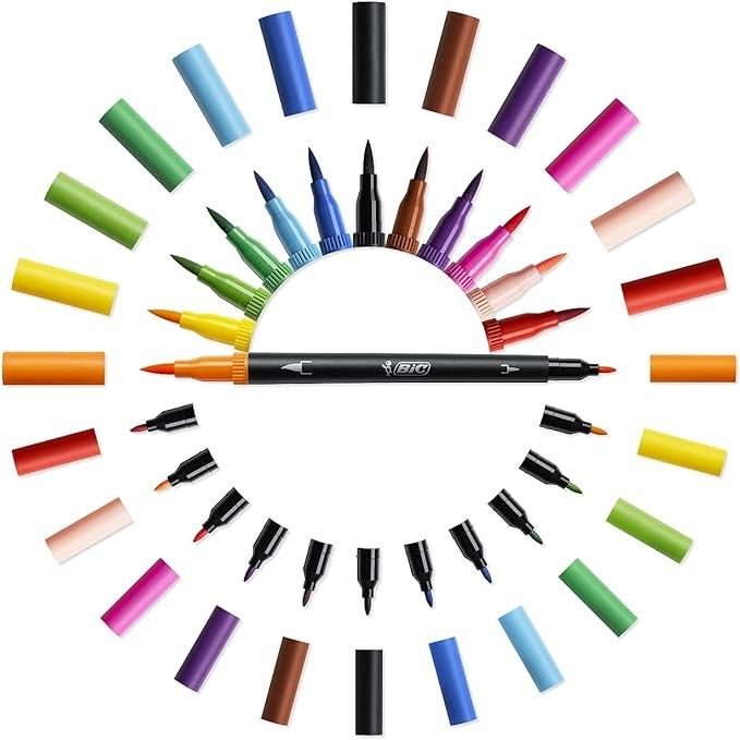 ビック(Bic) 水性 ペン 筆ペン 塗り絵 カラー セット Intensity デュアルチップ マーカー 12色セット⑤