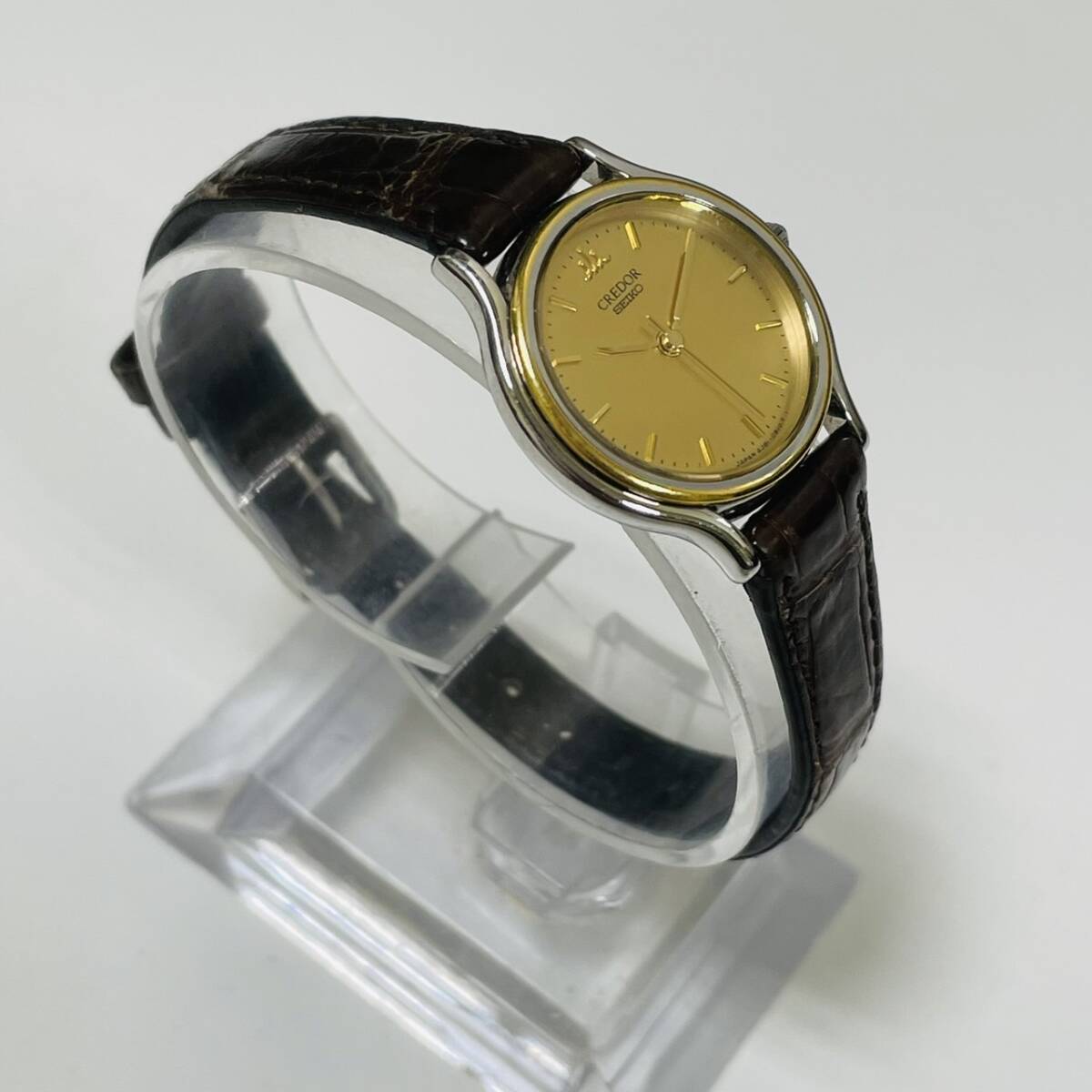 【MIA-9883YN】１円 ～ セイコー SEIKO クレドール CREDOR 4J81-0A60 クォーツ レディース ゴールド文字盤 18KT+ST.STEEL BEZEL 動作未確認_画像3