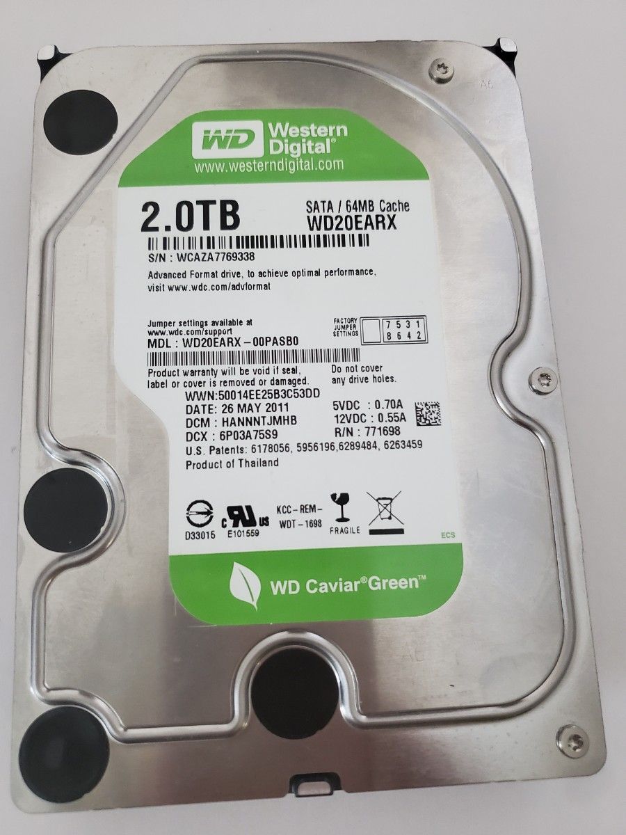 2TB 内蔵型 3.5インチ SATAハードディスク WD20EARX  HDD WESTERN DIGITAL