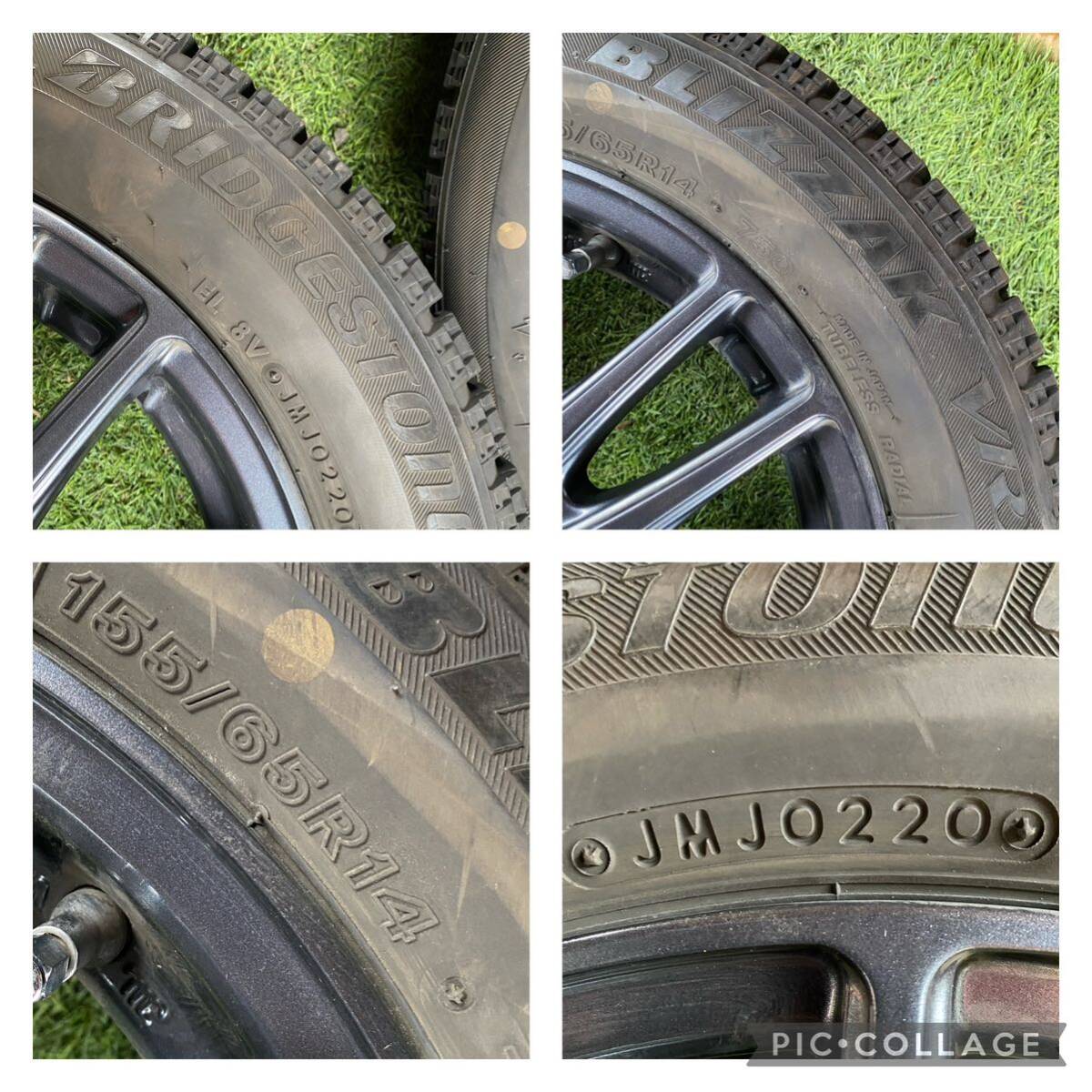 美品　155/65R14 75Q BRIDGESTONE BLIZZAK VRX 2020年製　4本セット14x4.5J ET 45 PCD 4Hx100 タントワゴンＲアルトラパン等_画像9