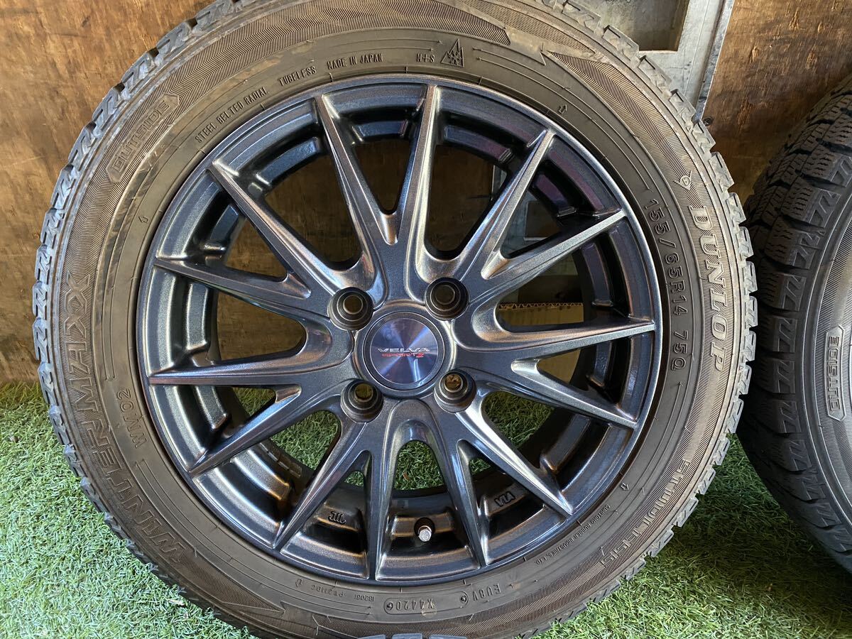 美品 155/65R14 75Q DUNLOP WINTERMAXX 2020年製 バリ山 スタッドレス 4本セット 14x4.5J ET 45 PCD 4Hx100 軽自動車等の画像2