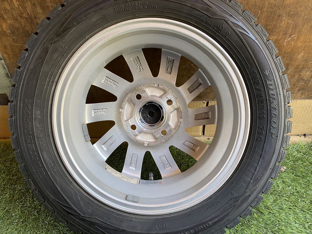 美品　155/65R13 73Q DUNLOP WINTERMAXX スタッドレス バリ山4本セット　13x4J ET 42 PCD 4Hx100 パレット ゼスト ワゴンR 等_画像7