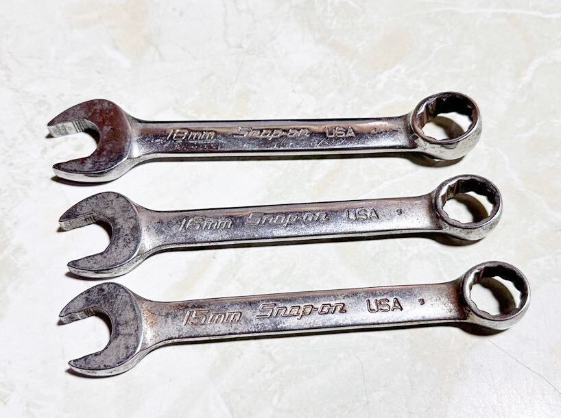 Snap-on スナップオン ショート ミジェット コンビネーション レンチ 3本セット SOEXM ミリ フランクドライブ プラス ギザ有り