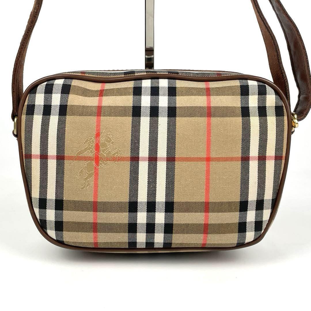  прекрасный товар #BURBERRY Burberry noba проверка сумка на плечо шланг Logo эмблема Gold металлические принадлежности парусина кожа Brown Cross корпус 