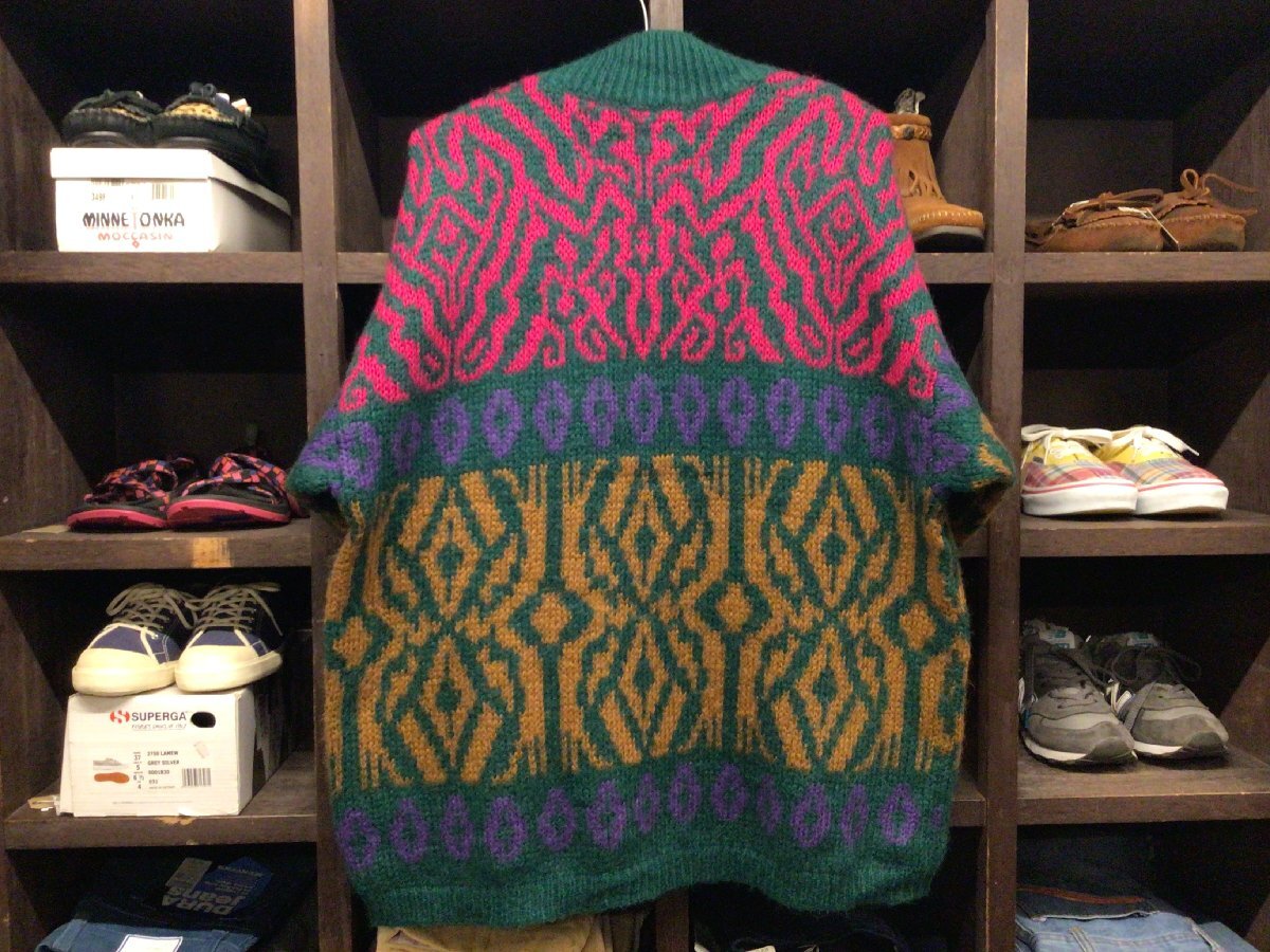 90’S BENETTON MOHAIR MOCK NECK SWEATER SIZE L? ベネトン モヘア モック ネック セーター ビンテージ 総柄 イタリア製_画像2