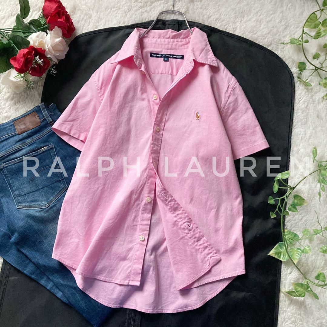  Ralph Lauren sport short sleeves button down shirt pure cotton po knee embroidery Pink Lady -s11 number RALPH LAUREN SPORTS