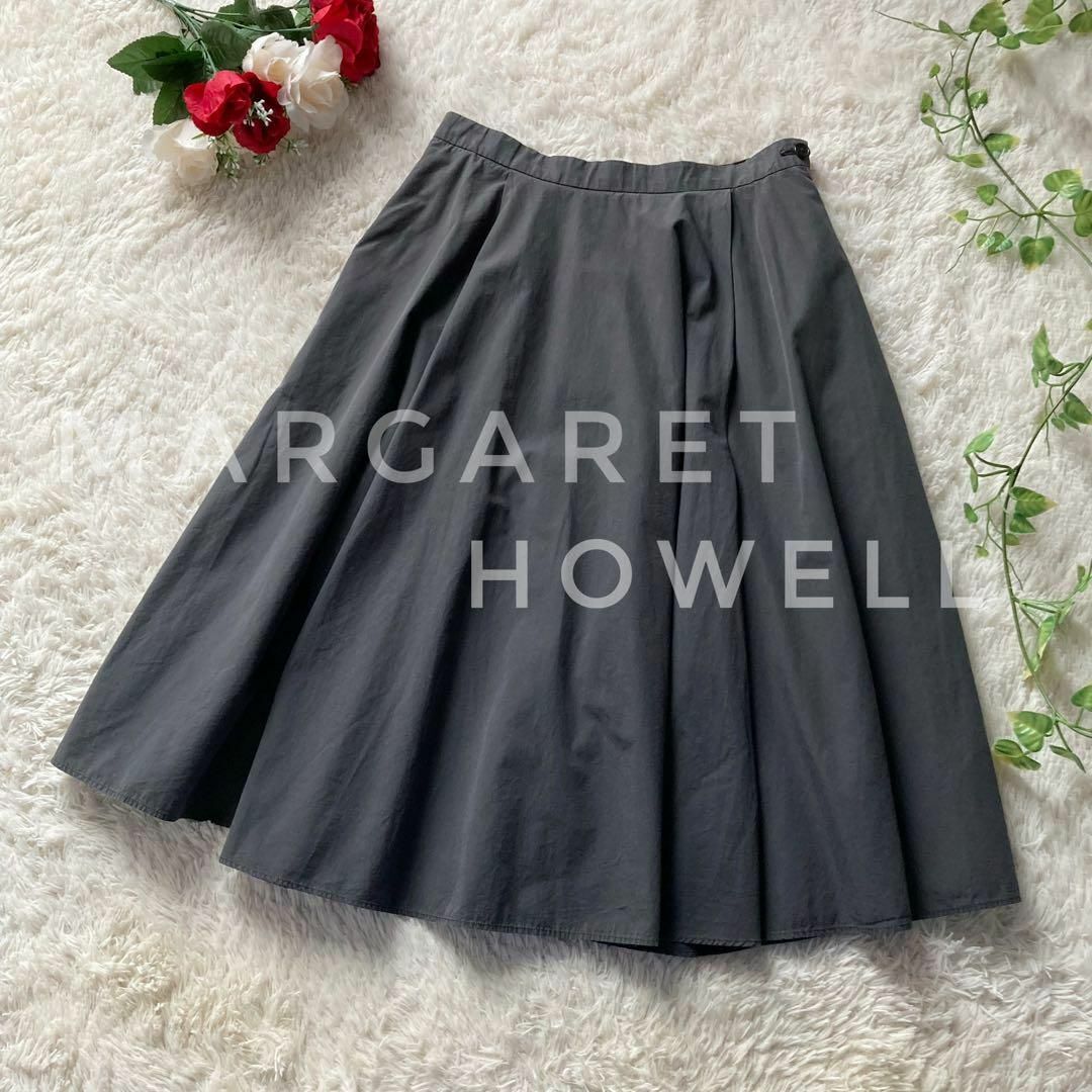 マーガレットハウエル　コットンフレアスカート　グレー　日本製　1サイズ　MARGARET HOWELL　※着用感あり