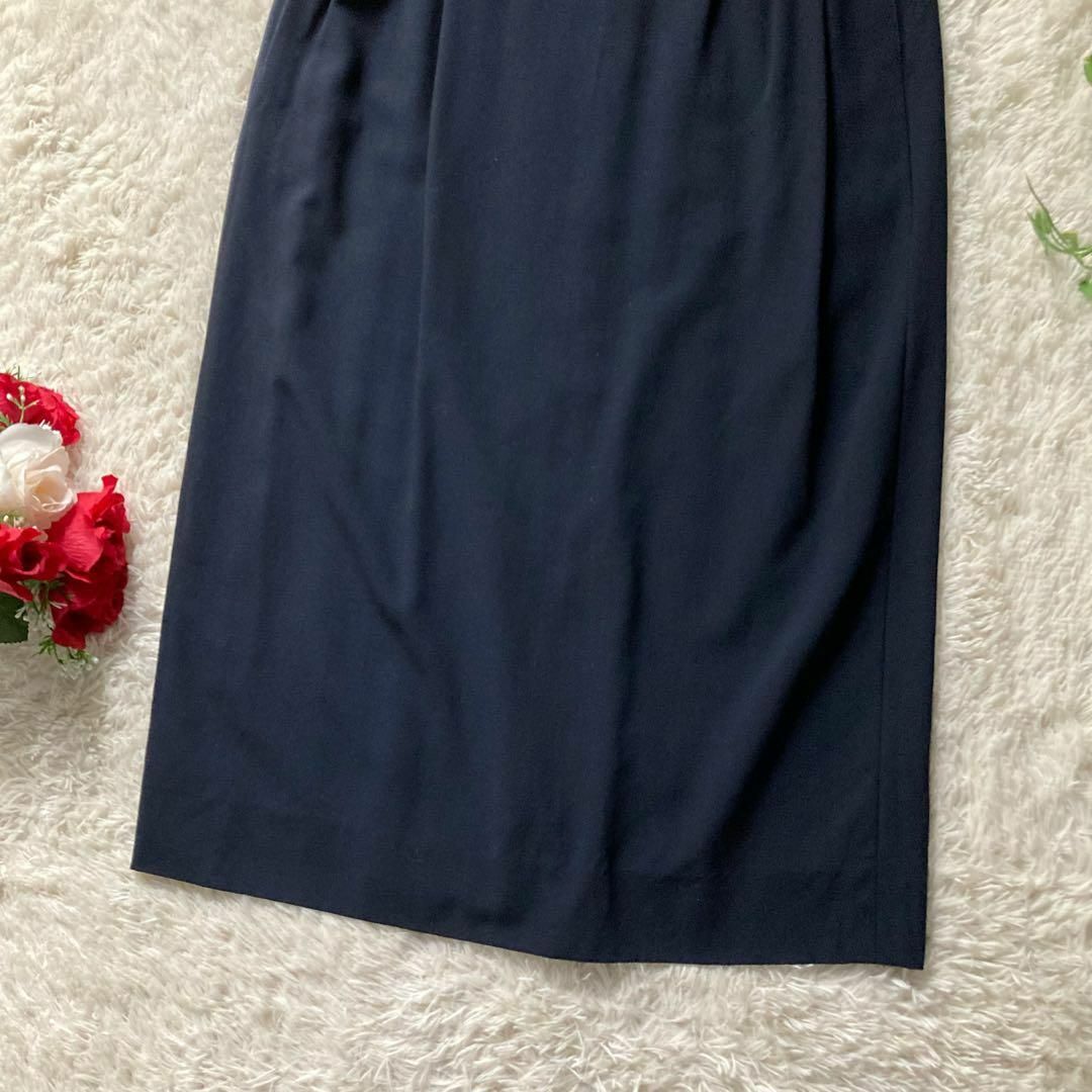 ジバンシー　スーツスカート　ロングスカート　ミモレ丈　ウール　濃紺　ウエストゴム　15号　大きいサイズ　日本製　GIVENCHY