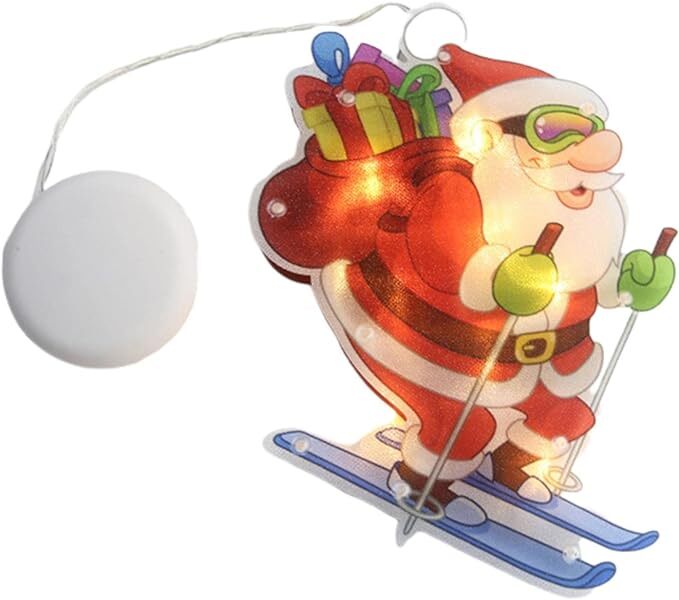 《新品》LEDイルミネーションライト　【サンタクロース】【スキー】　クリスマス　サンタ　モチーフライト　吸盤　簡単　装飾　c0929