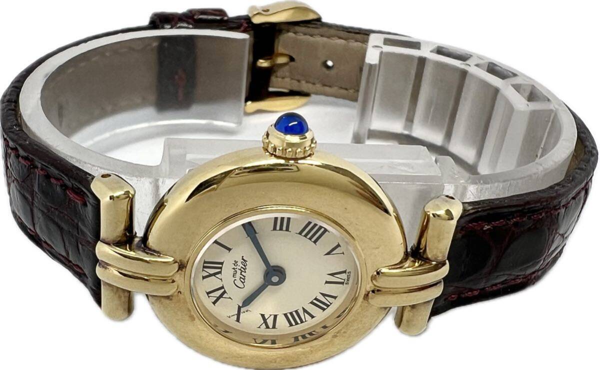 1円〜 H Cartier カルティエ マストコリゼ ヴェルメイユ ローマンダイヤル レディース クォーツ 純正ベルト アンティーク 時計 82181859_画像10