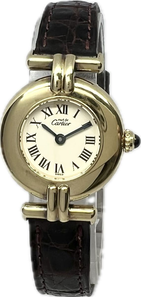 1円〜 H Cartier カルティエ マストコリゼ ヴェルメイユ ローマンダイヤル レディース クォーツ 純正ベルト アンティーク 時計 82181859_画像2