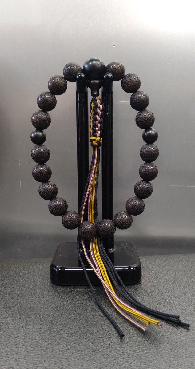 ブラックウッド  (瑞雲の彫刻)  数珠 念珠 20玉 沈香 組紐仕立