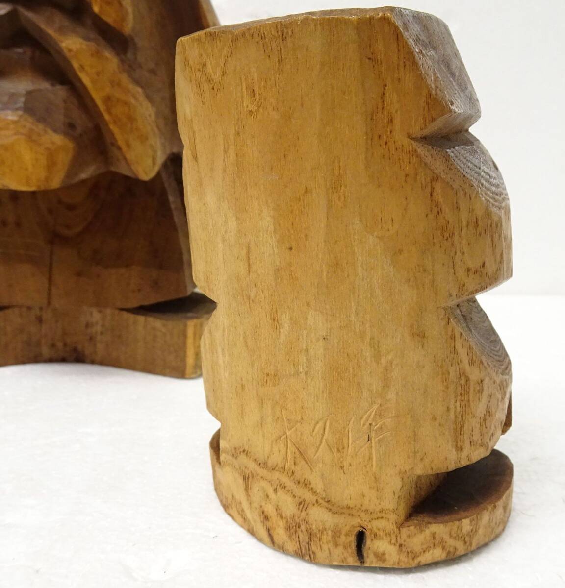 アイヌ民芸 木彫 在銘 コロポックル コロボックル  大小２体 北海道 郷土玩具の画像8