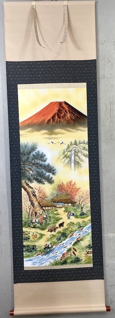 [ printing industrial arts ]. raw [... one .] hanging scroll Japanese picture red Mt Fuji water better fortune .. thing original box y19221500