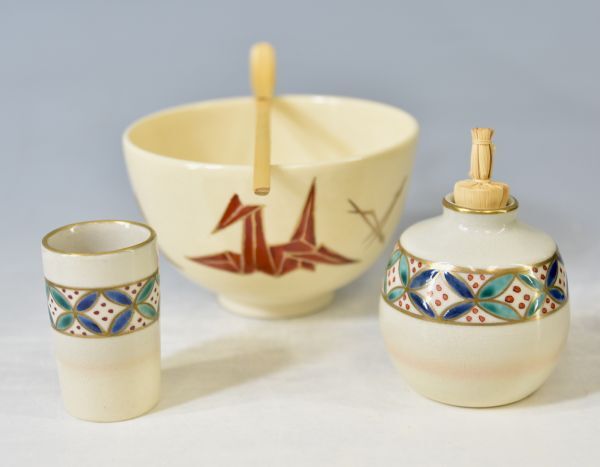 【オンラインショップ】 茶碗 茶箱」 爪紅 茶道具】桐凰・他「青塗掻合 京焼 七宝繋 振出 茶碗