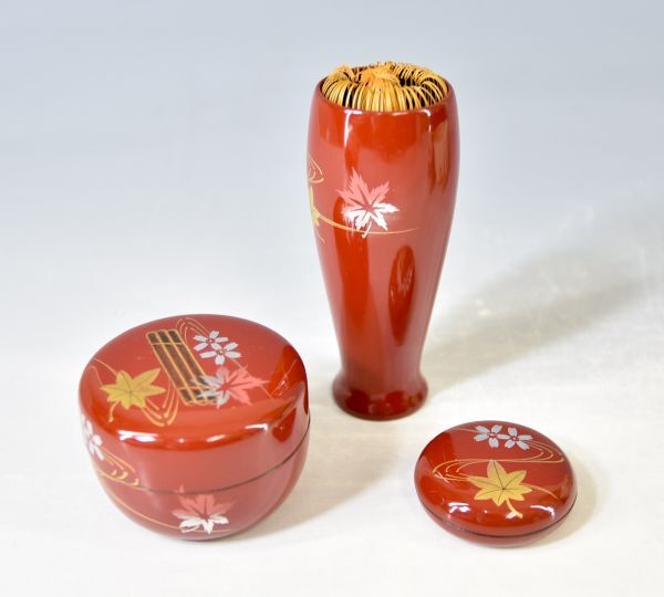 福袋売れ残りセール 茶道具】桐凰・他「青塗掻合 爪紅 茶箱」 茶碗 京焼 振出 七宝繋 茶碗
