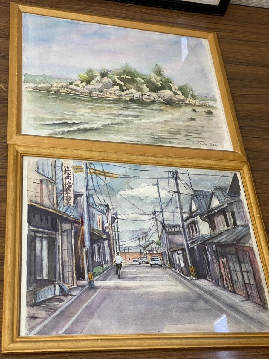 【真作】水彩画　作者不明　７枚セット　検:絵画　風景画　街並み　田舎風景　工場　海岸　訳あり品　インテリア　_画像4