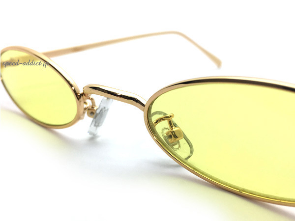 METAL NARROW OVAL SUNGLASS GOLD × YELLOW + メガネケース BLACK/メタルナローオーバルサングラスイエロー黄色カラーレンズ眼鏡細長_画像5