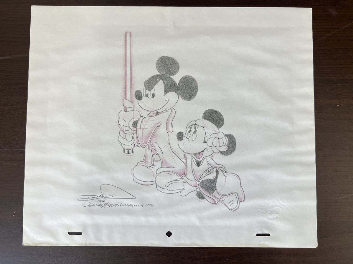 Disney　Lucasfilm Ltd. LLC公認エンボスサイン　オフィシャル　作家サイン有りミッキー＆ミニー26.5㎝×31.8㎝セル画　鉛筆画　イラスト　_画像1