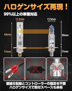 BORDAN h1 led ヘッドライト 車検対応 ハイビーム用 ファンレス 無極性 爆光 20W*2 6500K 二重放熱 DC_画像3