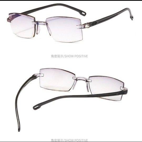老眼鏡 ＋2.0 遠近両用 ブルーライトカット シニア メガネ めがね ふちなし