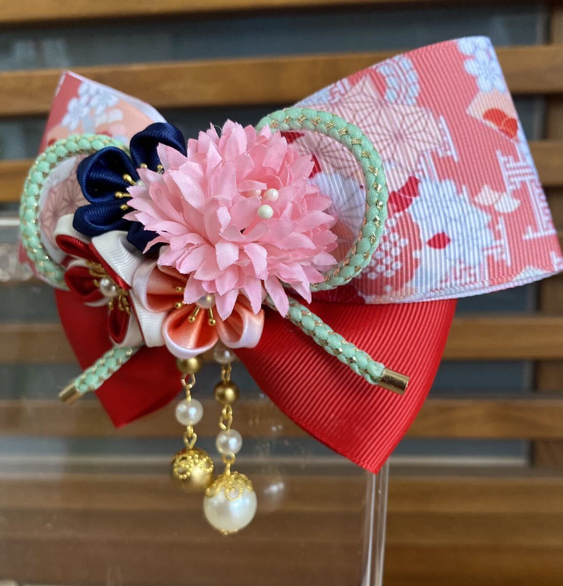  there is defect * hand made ribbon Japanese style hair clip 19 Sakura .. kimono . hakama graduation ceremony The Seven-Five-Three Festival hair ornament cat pohs postage included 